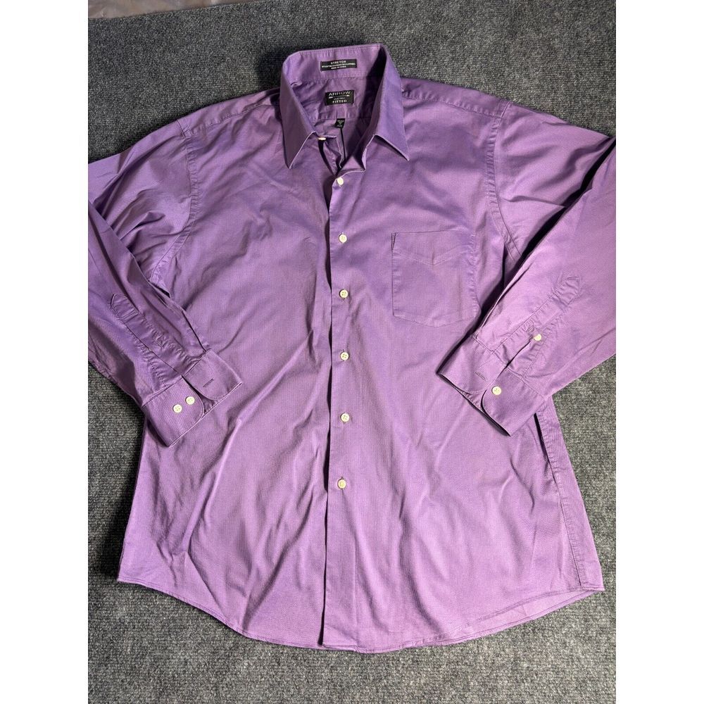 Arrow Dress Shirtβ Mens XL Purple Fitted Wrinkle Free Shinny Stretch Collared